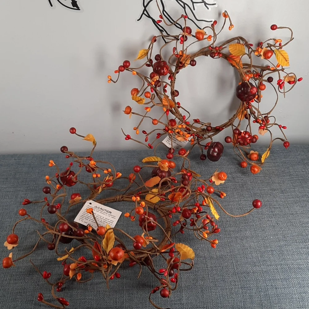 Wreath Candle Rings Set Artificial Bittersweet Seed Berry Miniature Pumpkin NWT